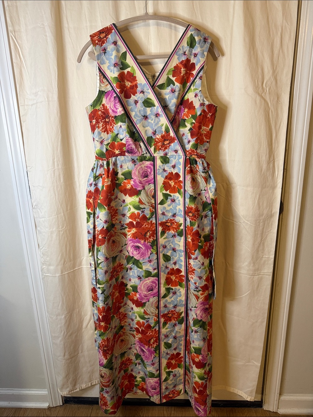Frances Valentine Sleeveless Floral Maxi in Red, Pink & Blue
